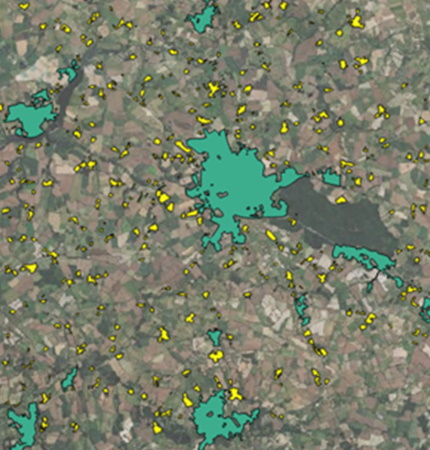 Carte de la dispersion des espaces urbanisés