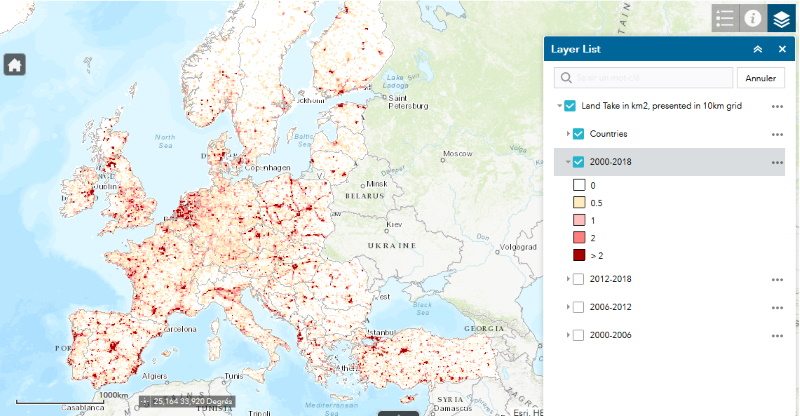 Indicateur de consommation d'espace en europe (carte)