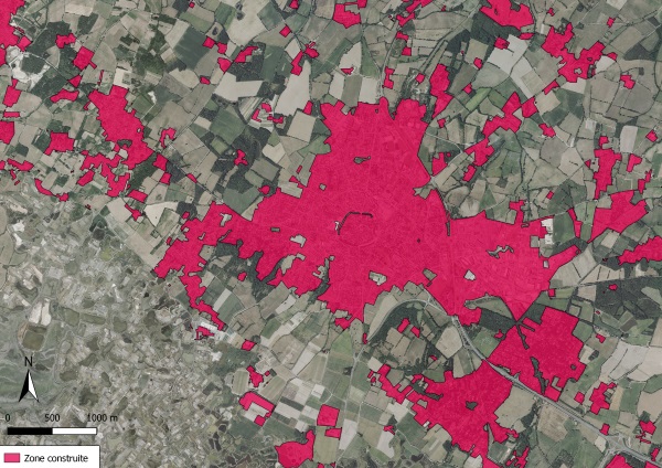 Zones construites autour de Guérande (44) en 2013
