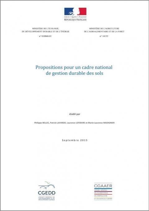 Couverture du rapport : "Propositions pour un cadre national de gestion durable des sols - CGAAER - CGEDD"
