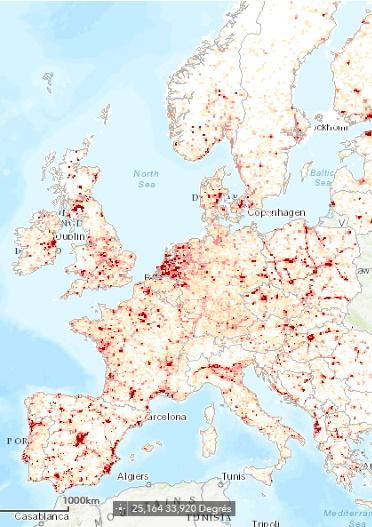 Carte d'Europe de l'indicateur "land take"